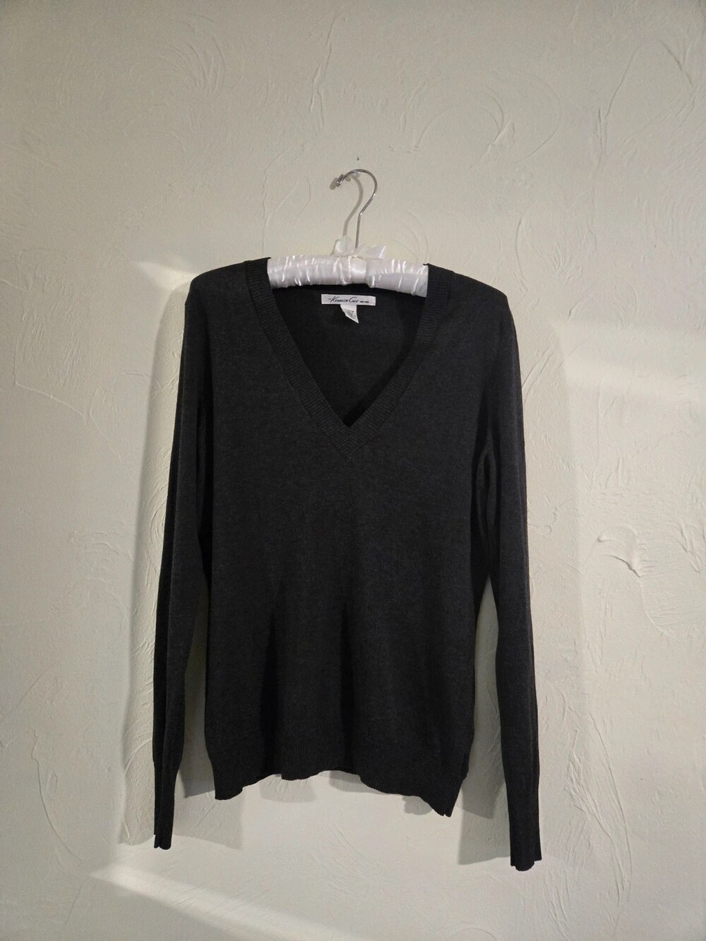 Kenneth Cole Silk Blend V-Neck Sweater in Charcoal Gray